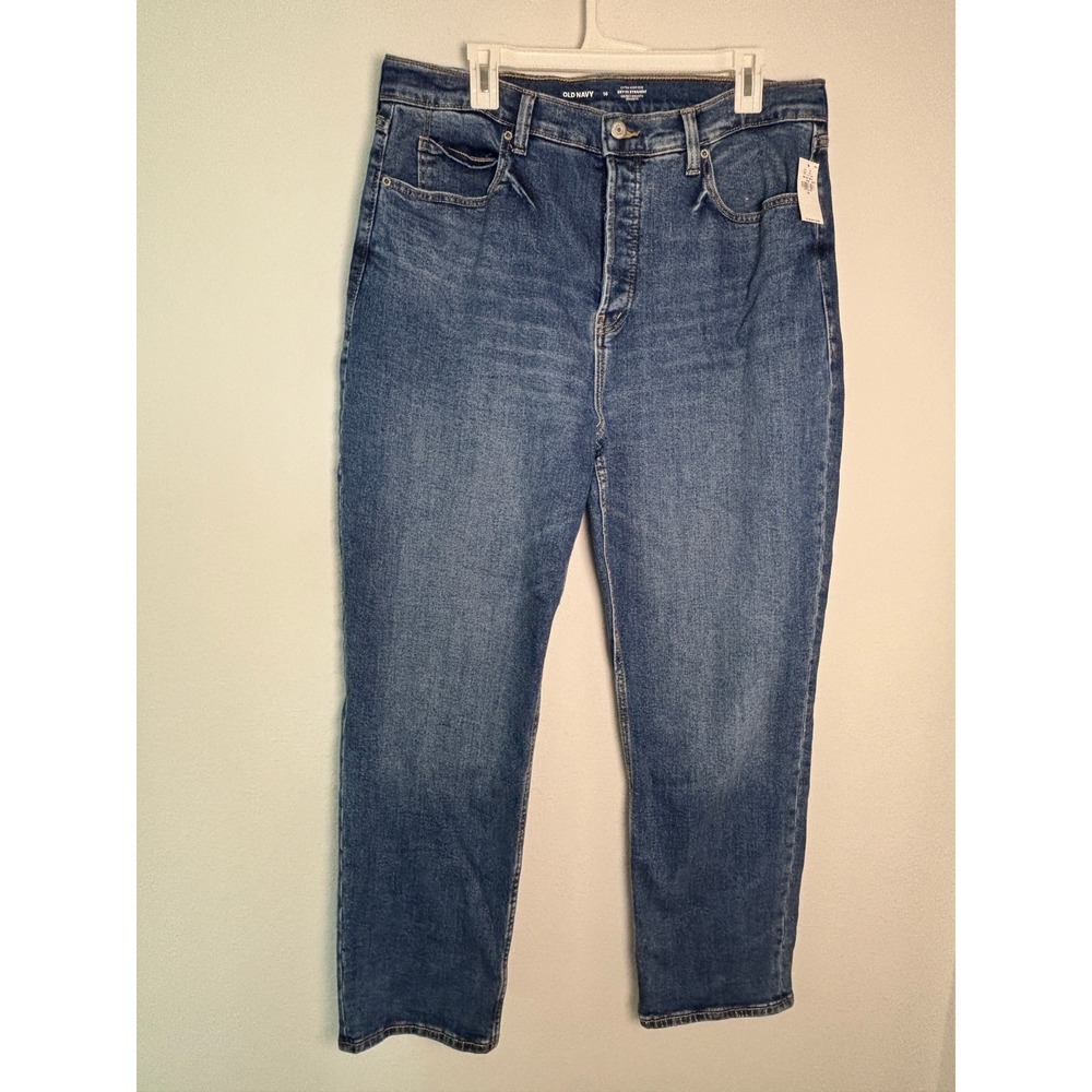 Old Navy Sky-Hi Straight Extra High-Rise Jeans Size 16 Medium Wash Blue Denim